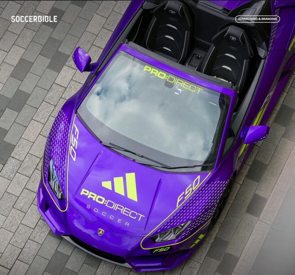 Lamborghini Huracan with a branded F50 wrap for a football campaign