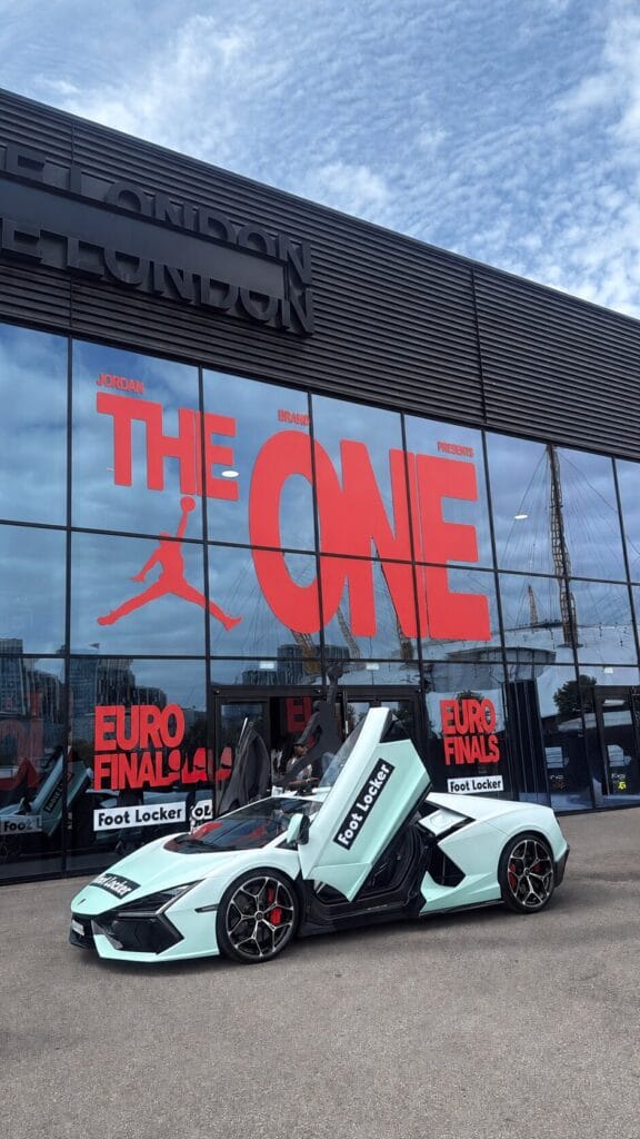 Branded Lamborghini at a product launch event in London